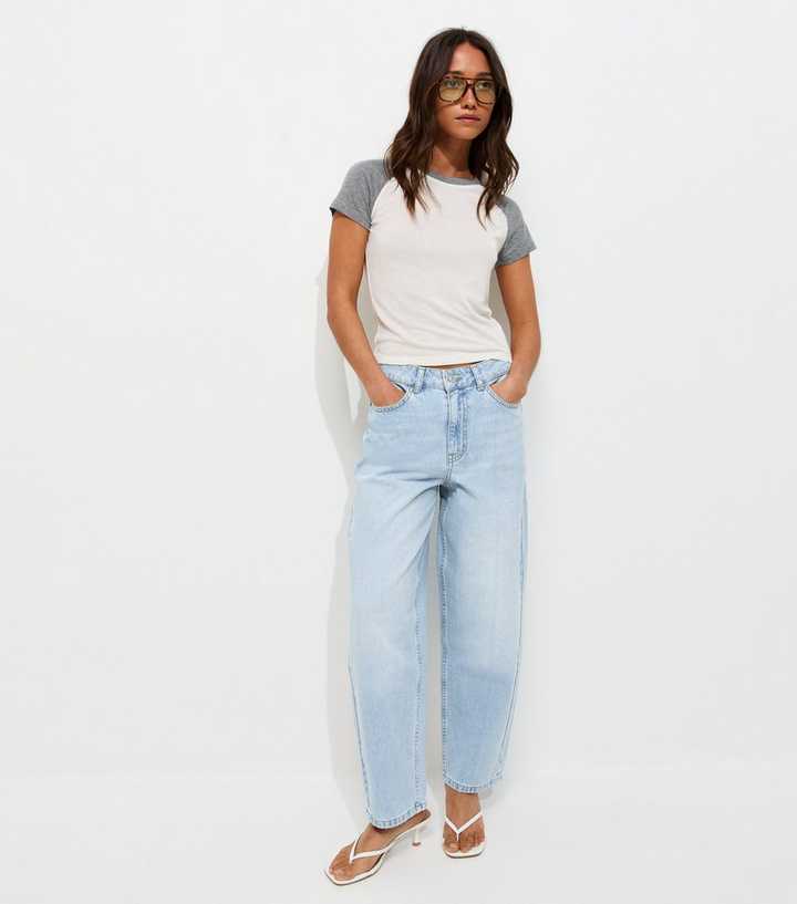 Light Blue Wash Cropped Tapered Barrel Leg Jeans