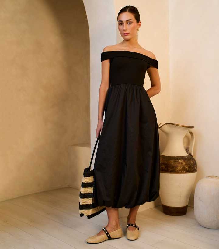 Gini London Black Bardot Midi Dress