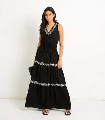 Gini London Black Floral Embroidery Maxi Dress