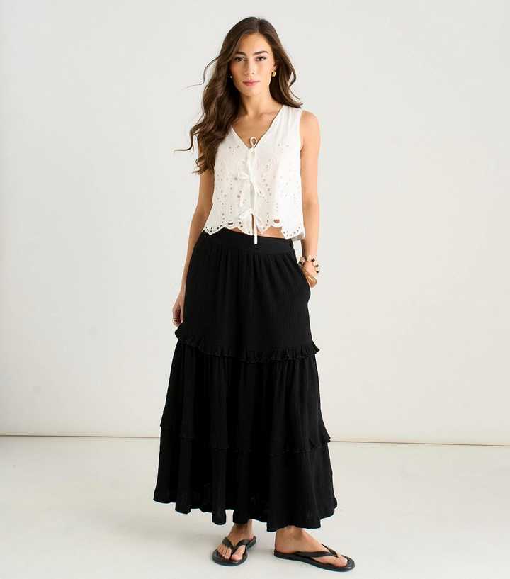 Gini London Black Tiered Cotton Skater Skirt