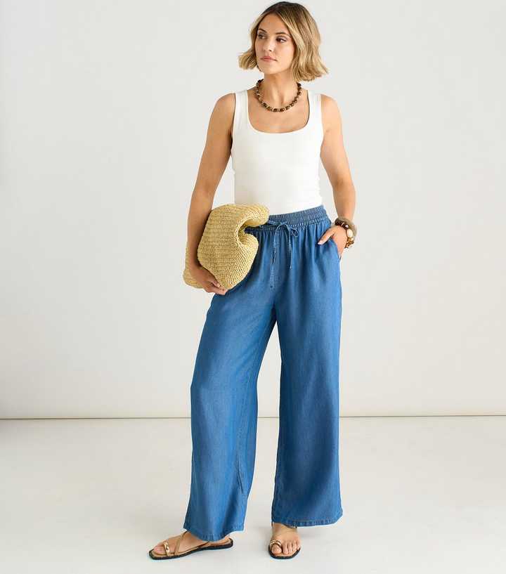 Gini London Blue Drawstring Waist Wide Leg Trousers