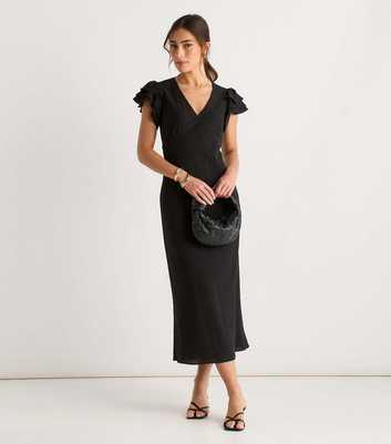 Gini London Black V Neck Ruffle Midi Dress