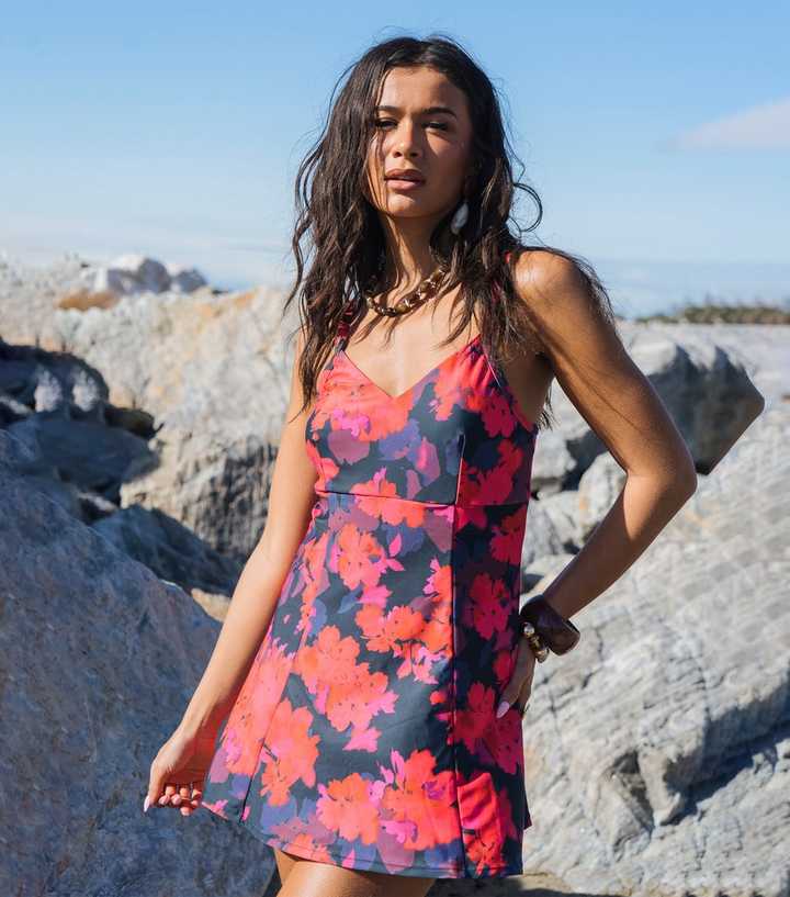 Gini London Red Floral Strappy Mini Dress | New Look