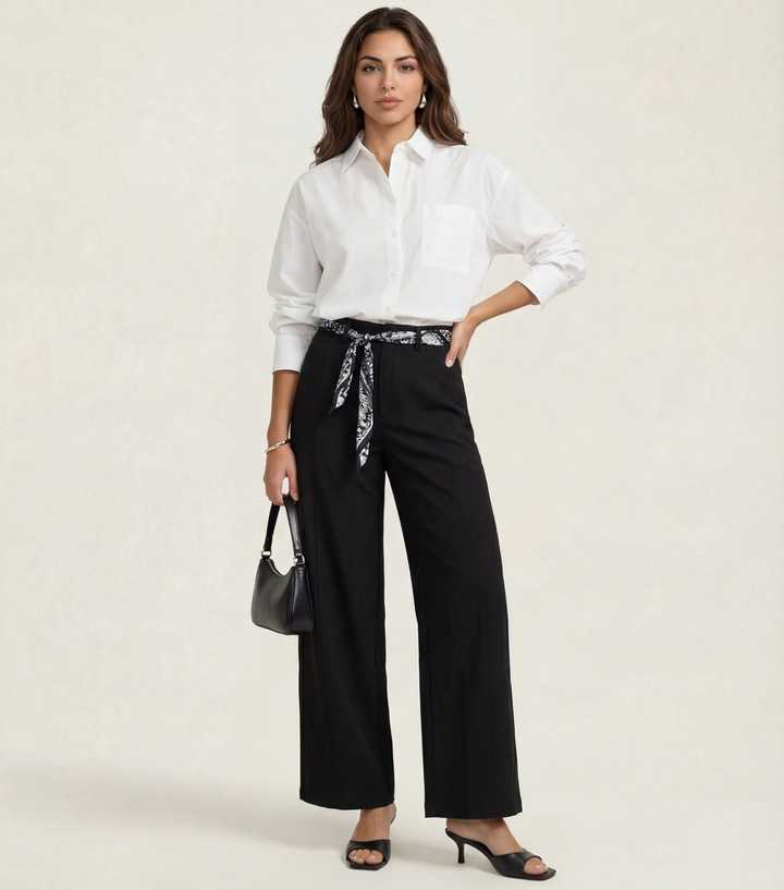 Urban Bliss Black Belted Wide Leg Trousers