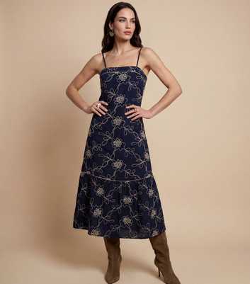 Urban Bliss Navy Embroidered Maxi Dress