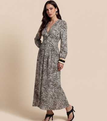 Urban Bliss Khaki Zebra print Long Sleeve Maxi Dress
