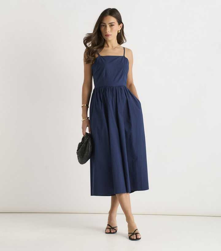 Gini London Navy Wide Leg Strappy Cropped Jumpsuit