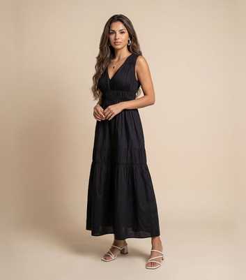 Urban Bliss Black Cotton Poplin Ruched Maxi Dress