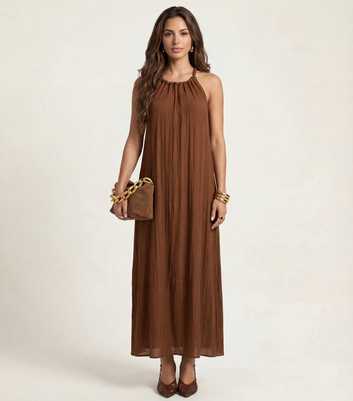 Urban Bliss Tan Braided Neck Trim Maxi Dress