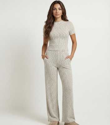 Urban Bliss Cream Striped Jersey Wide Leg Trousers