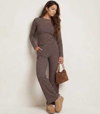 Urban Bliss Brown Striped Jersey Wide Leg Trousers