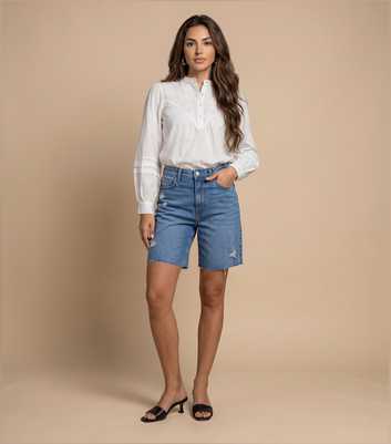 Urban Bliss Cotton Cream Floral Embroidered Shirt