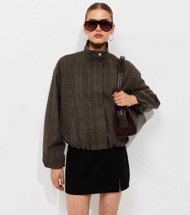 Brown Check Bubble Hem Jacket
