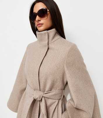 Cream Wide Sleeve Belted Cape Jacket
