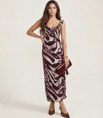 Urban Bliss Burgundy Zebra Print Ruffled Maxi Dress