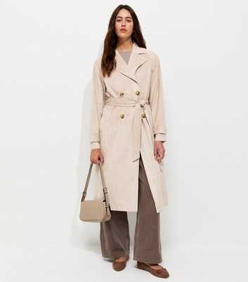 Stone Faux Suede Double Breasted Trench Coat