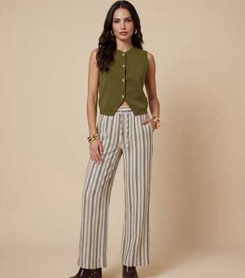 Urban Bliss Cream Striped Straight Leg Trousers