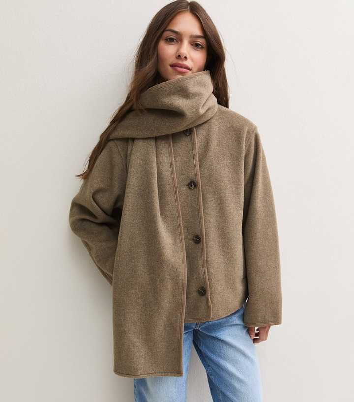 Petite Mink Soft Scarf Funnel Neck Jacket