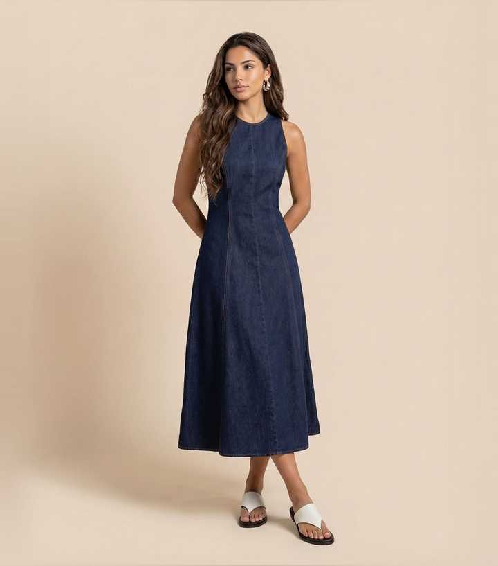 fitted dress pants womens Women's Sleeveless Denim Midi Dress Fit and Flare – RW&CO