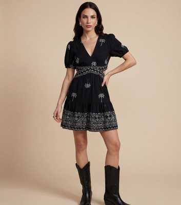 Urban Bliss Black Open Back Embroidered Mini Dress