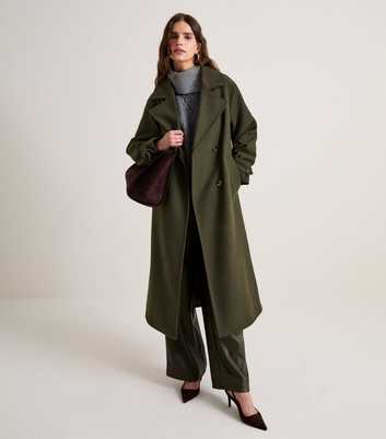 Premium Dark Khaki With Wool Double Breasted Coat