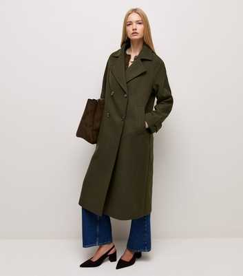 Premium Dark Khaki With Wool Double Breasted Coat