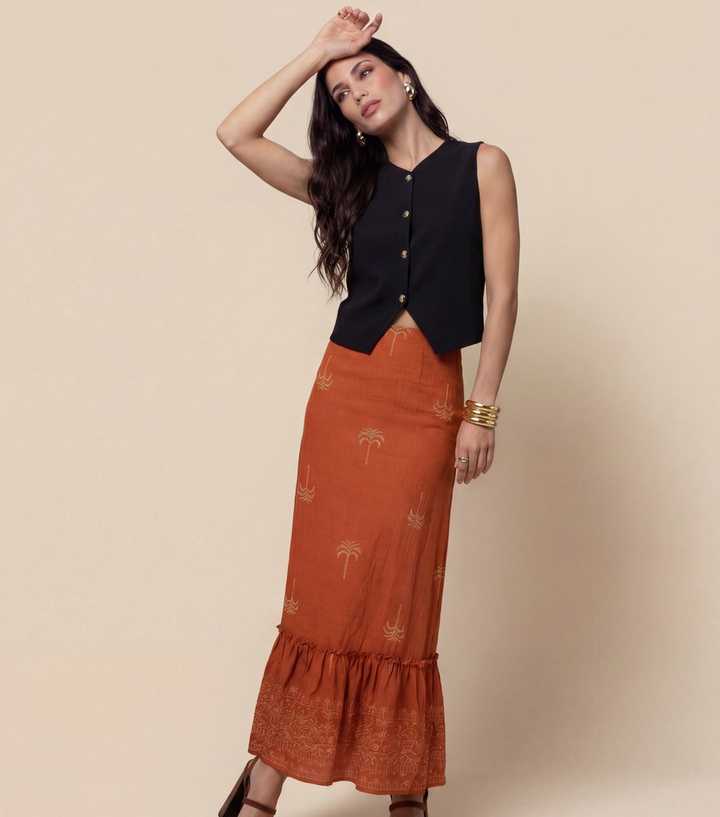 Urban Bliss Orange Tiered Maxi Skirt