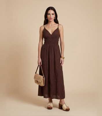 Urban Bliss Brown Metallic Embroidered Maxi Dress