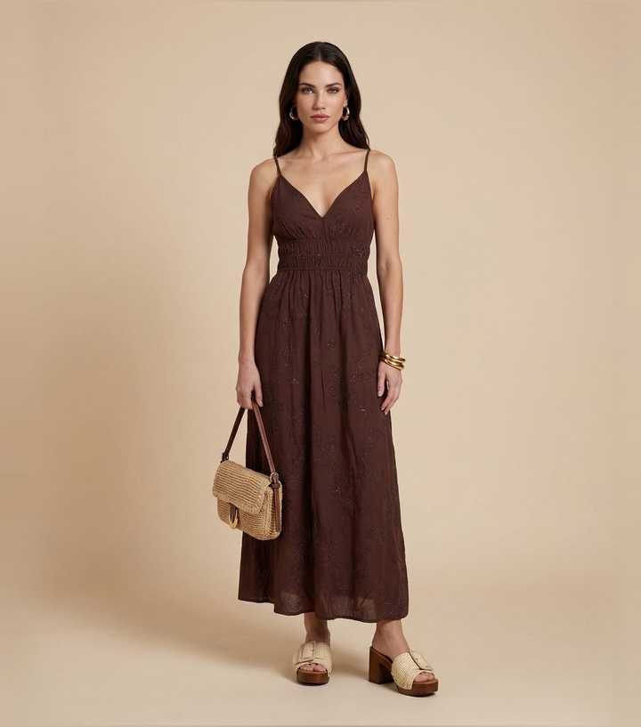 Urban Bliss Brown Metallic Embroidered Maxi Dress