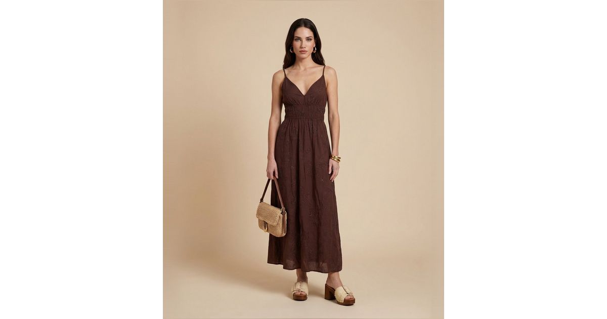 Urban Bliss Brown Metallic Embroidered Maxi Dress | New Look Urban Bliss Brown Metallic Embroidered Maxi Dress | New Look