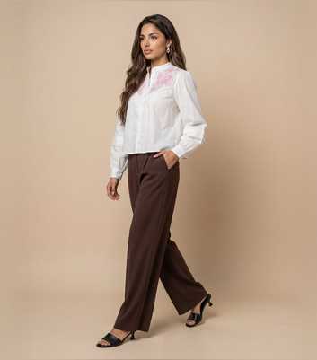 Urban Bliss Light Pink Cream Floral Embroidered Shirt