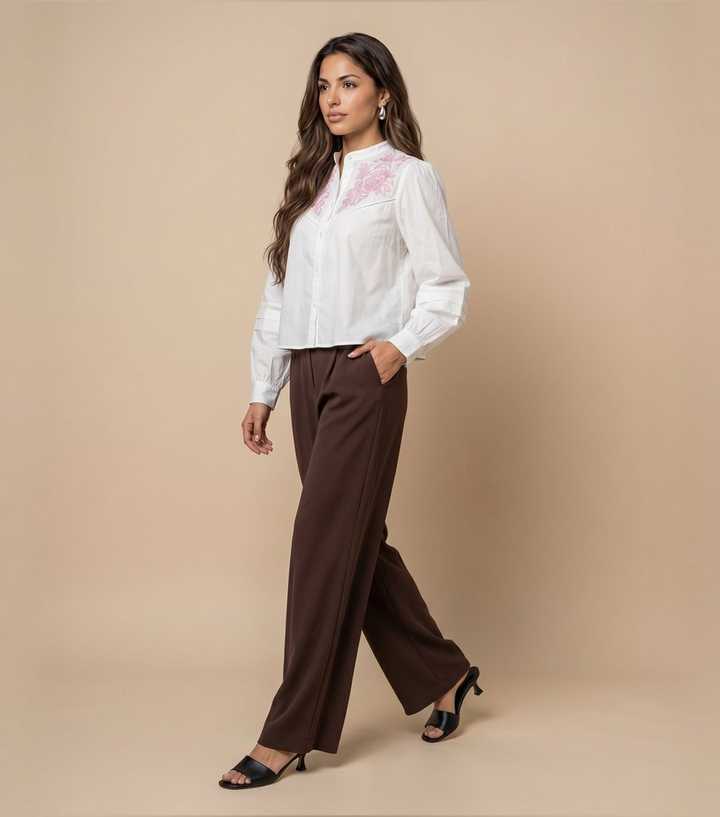 Urban Bliss Light Pink Cream Floral Embroidered Shirt