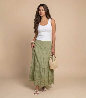 Urban Bliss Bright Light Khaki Broderie Anglaise Maxi Skirt