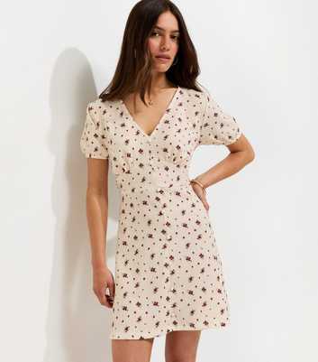 Petite White V Neck Red Florals Mini Dress
