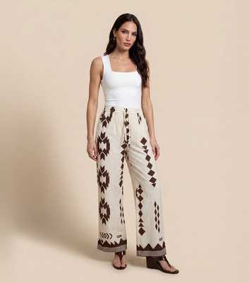 Urban Bliss Brown Geometric Print Wide Leg Trousers
