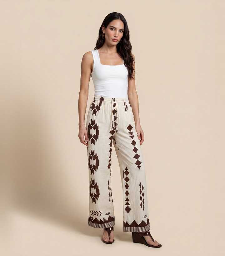Urban Bliss Brown Geometric Print Wide Leg Trousers