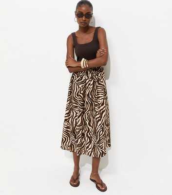 Brown 2 In 1 Zebra Hybrid Midi Dress