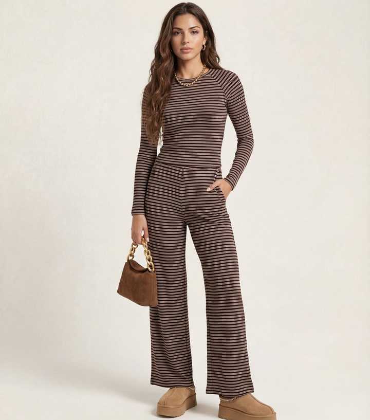 Urban Bliss Brown Striped Long Sleeve Top