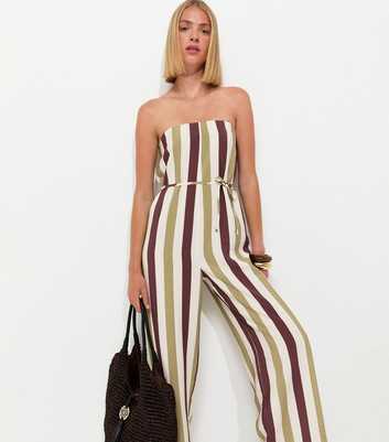 Cream Striped Bandeau Wide Leg Jumpsuit
