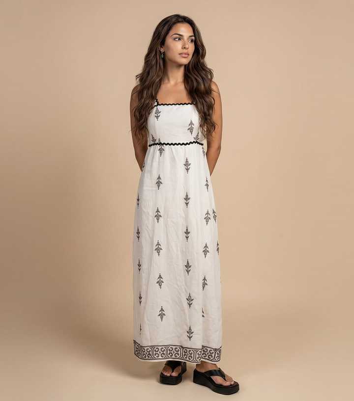 Urban Bliss Cream Embroidered Contrast Trim Dress