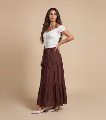 Urban Bliss Brown Cotton Broderie Trim Maxi Skirt