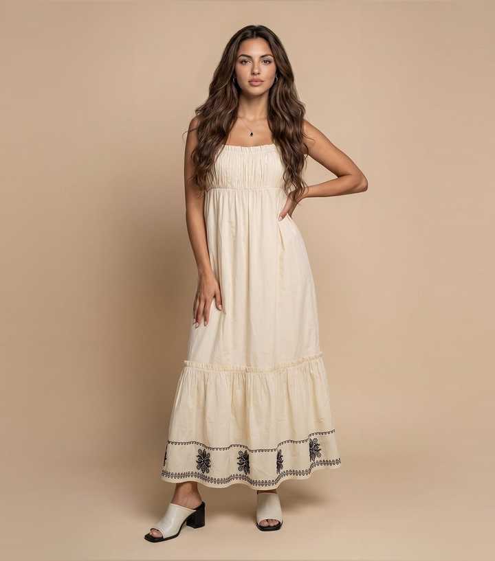 Urban Bliss Cream Embroidered Hem Maxi Dress | New Look Urban Bliss Cream Embroidered Hem Maxi Dress | New Look