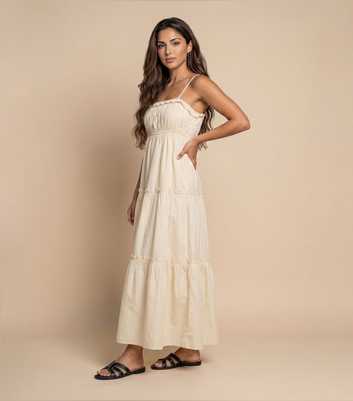 Urban Bliss Cream Cotton Ruched Tiered Maxi Dress