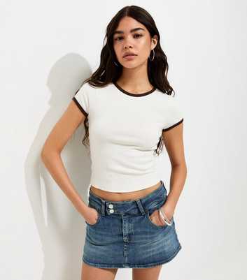 Vintage Tint Blue Denim Cross Over Waistband Skort