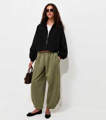 Khaki Cotton Wide Leg Tapered Cargo Trousers