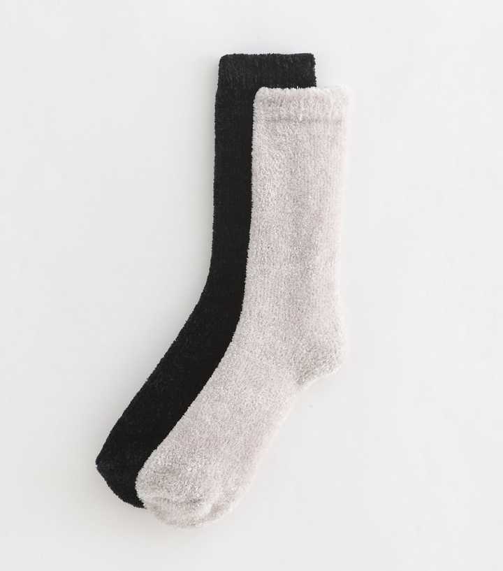 Pack of 2 Black Chenille Cosy Knit Ankle Socks