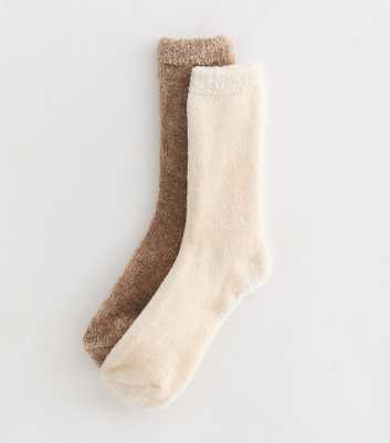 Pack of 2 Oatmeal Chenille Cosy Knit Ankle Socks