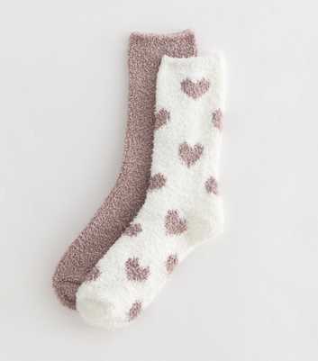 Pack of 2 Mink Heart and Plain Cosy Knit Socks