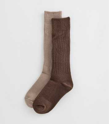 Pack of 2 Mink Slouch Rib Ankle Socks