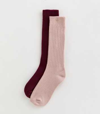 Pack of 2 Burgundy And Pink Knit Slouch Sock